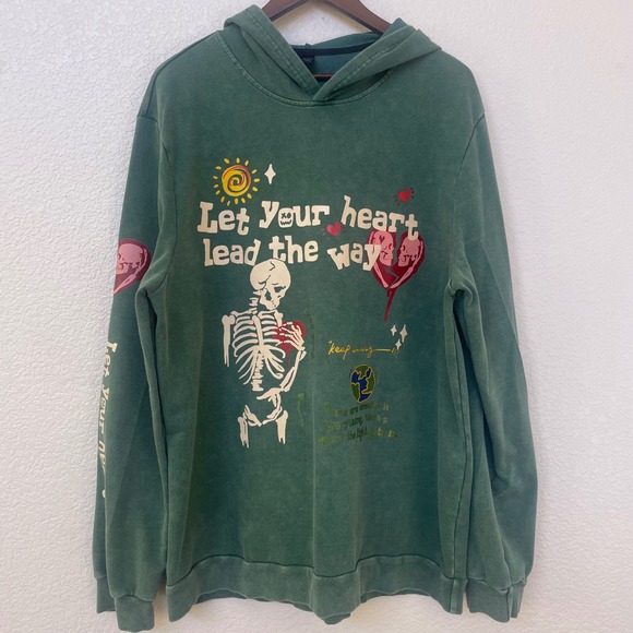 ROMWE Other - Romwe XXL Graphic Pullover Hoodie Skeleton Heart Olive Green Mens